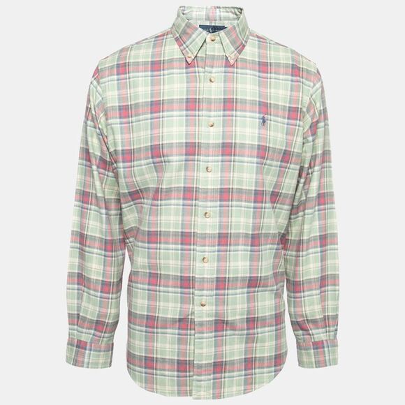 Ralph Lauren Green Checked Cotton Button Front Classic Fit Shirt L